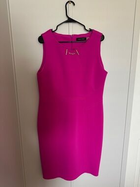 Ivanka Trump Fuchsia Sleeveless Midi Sheath Dress with Gold Accent
